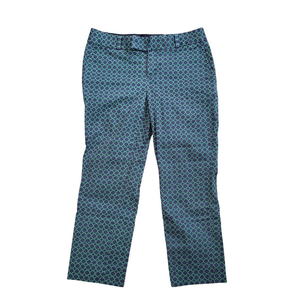 Banana Republic Sloan Pants Womens 2P Navy Green Geometric Quatrefoil Stretch